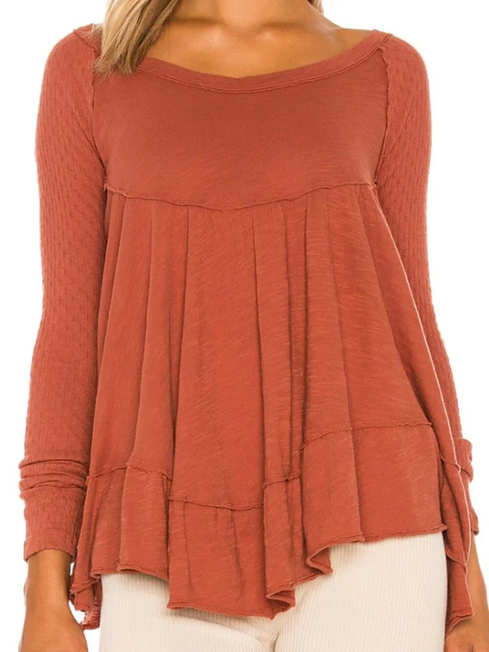 Free People Sundae Tunic Top M Ginger Snap Low Back Boho Cotton Tee